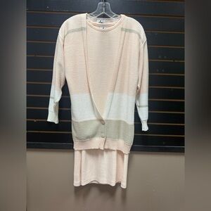 Ami Petite Cream and Pink Long Sleeve Sweater Dress Casual two piece